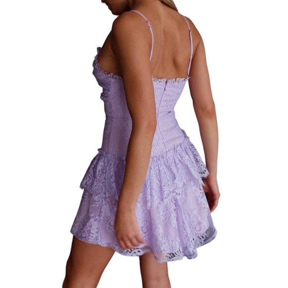 Angel Biba Sleeveless Tiered Shimmer Lace Mini Dress Purple Size Small NWT - Picture 5 of 5